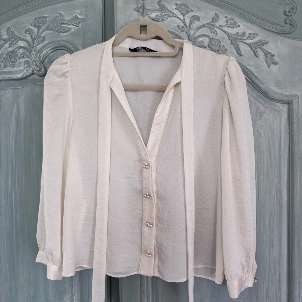 Zara Cream Blouse with Button Accents